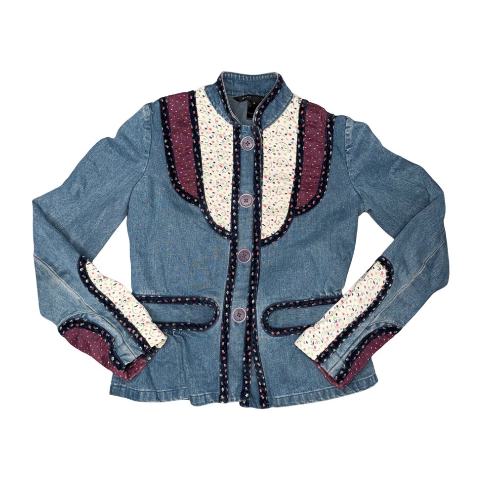 Marc by Marc Jacobs Blue Denim Cotton Calico Patchwork Rare Vtg Jacket Size 6